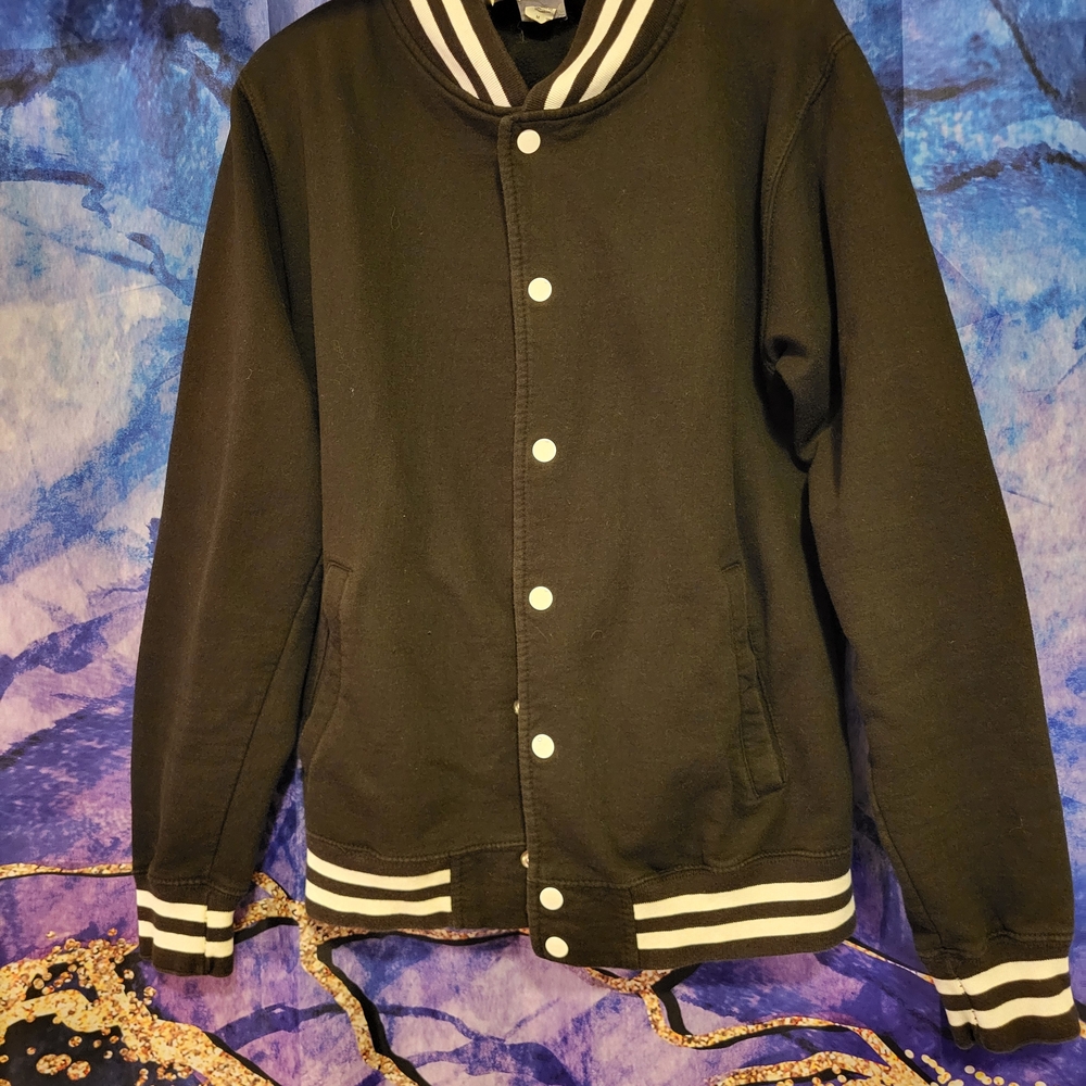 Stylish Black Varsity Jacket with White Accents